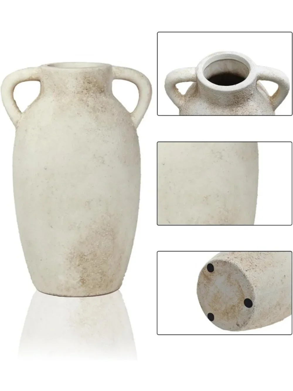 Rustic 9.8-Inch Beige Ceramic Vase with Handles - Farmhouse Decor Accent